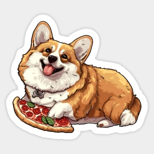 Happy Corgi with pizza Sticker